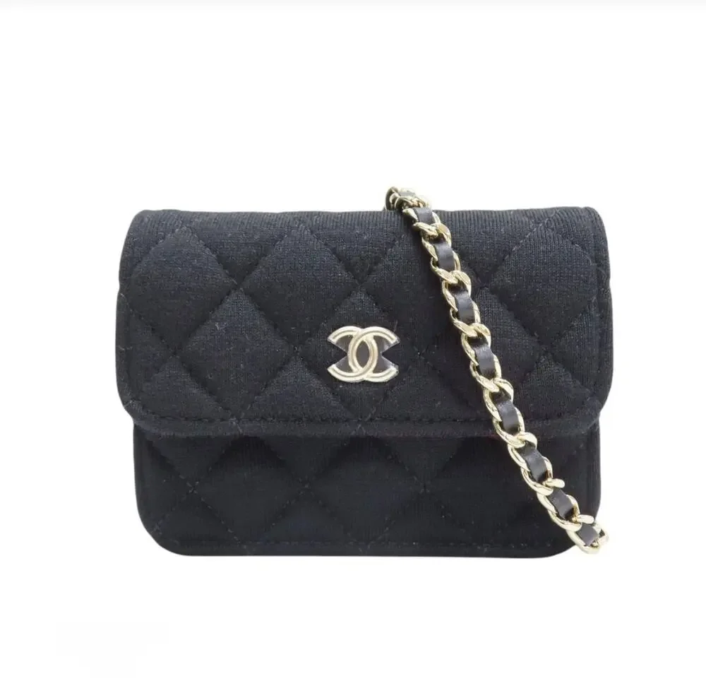6642 - Chanel Matelasse Coco Mark Mini Bag Quilted Fabric Black